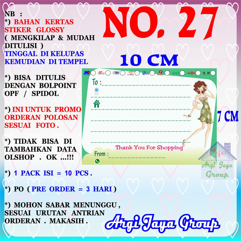 

Promo!Stiker Label Pengiriman Polosan No = 27 (10x7cm) 1 Pack = 10 Pcs