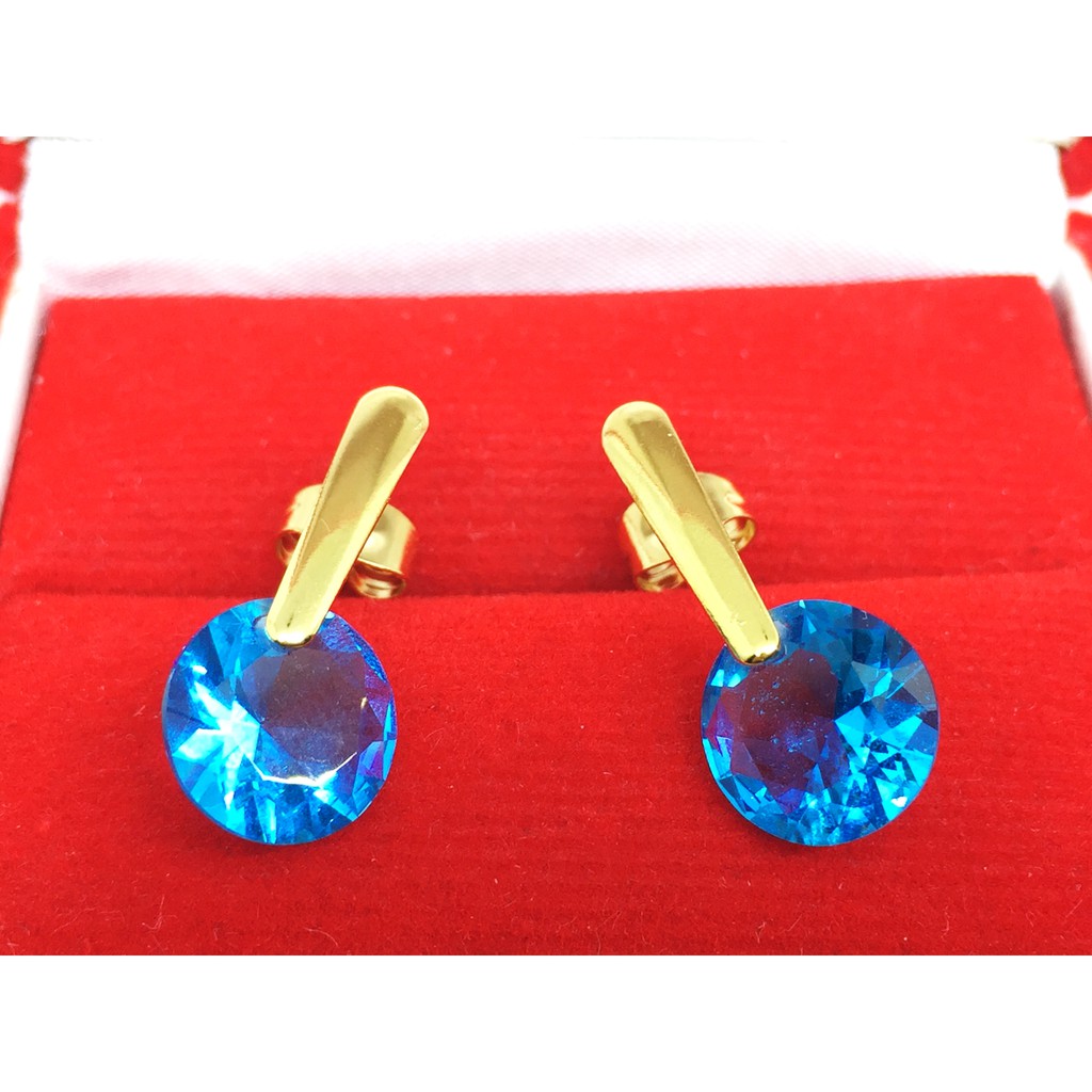 Anting Stainless Steel Lapis Emas 18k Gold Kaku Batu Biru Muda BE123B