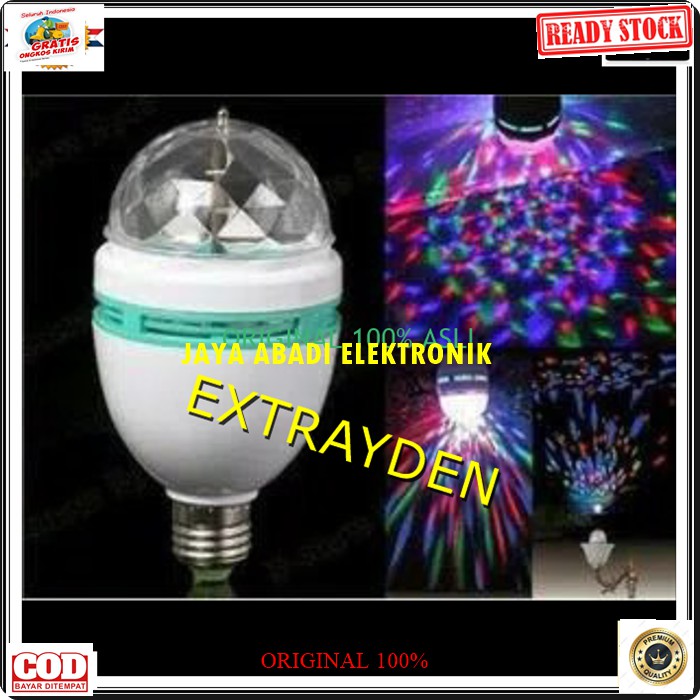 G223 Original lampu disco led kelap kelip bohlam disko multi warna warni motif variasi full color colour sinar cahaya e27  Deskripsi produk: 1. Emiter lampu 3*1 watt LED 2. Ac 85260V 3.Tahan lama sampai dgn 20000 jam. 4..Dapat berputar 360 derajat 5. Caha