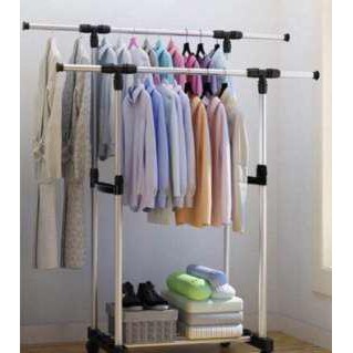 ((4KG) SHENAR DOUBLE CLOTH HANGER / RAK GANTUNG BAJU 4 RODA /GANTUNGAN BAJU/RAK GANTUNG PAKAIAN