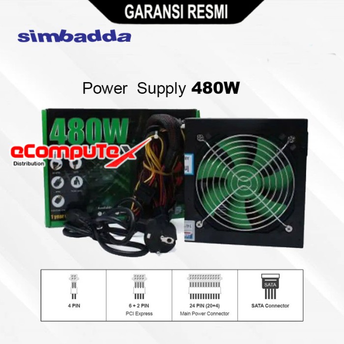 POWER SUPPLY SIMBADDA 480W / PSU PC KOMPUTER 480 WATT - GARANSI RESMI