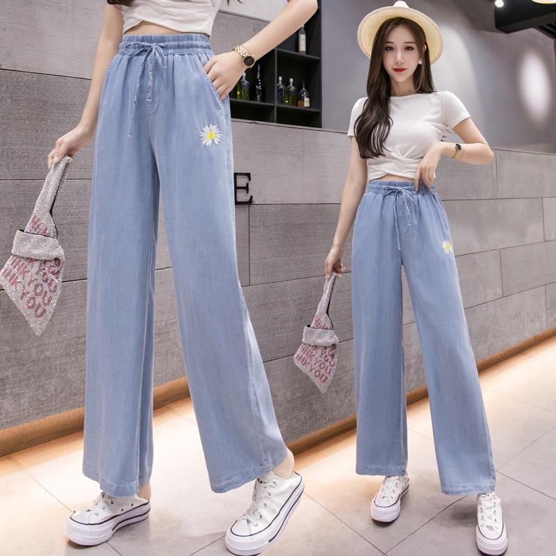 Celana  Model High  Waist  Bahan Denim Gaya Korea Untuk 