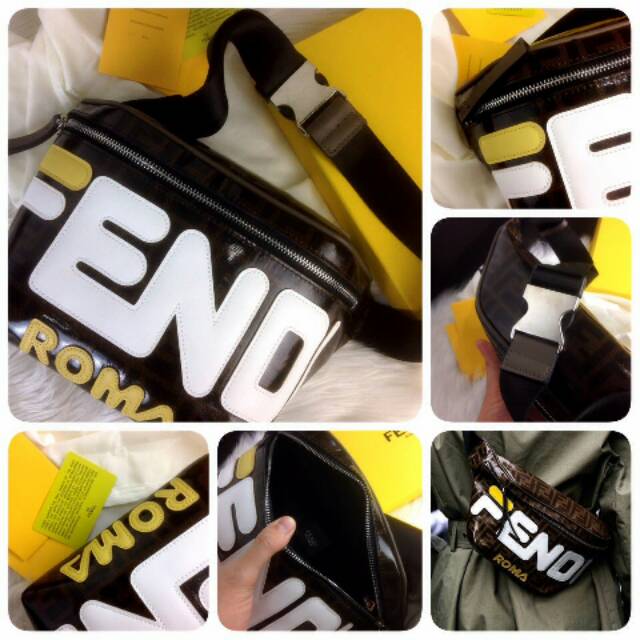 #7502 New Arrival FENDI~ROMA Appliqued Printed Coated BumBag SS18