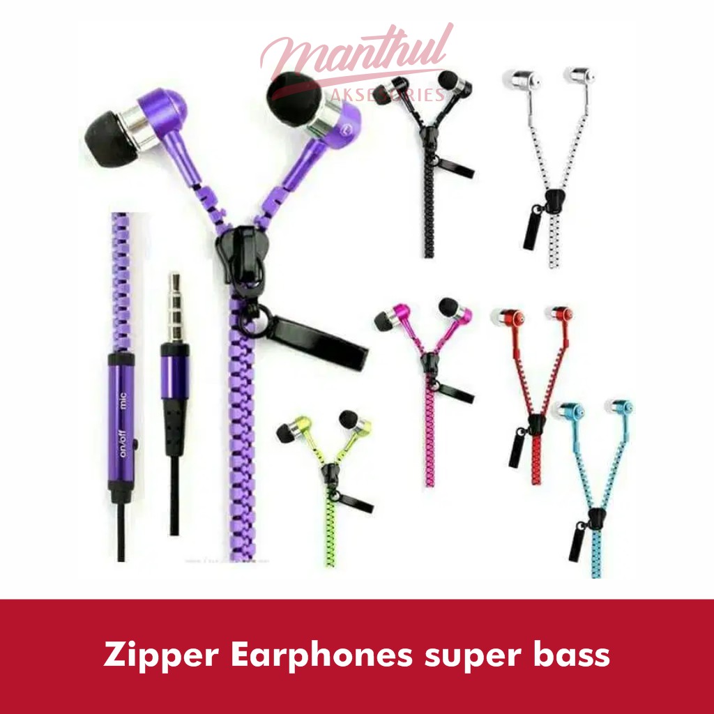 Headset Zipper Resleting Earphone Super Bass Handsfree