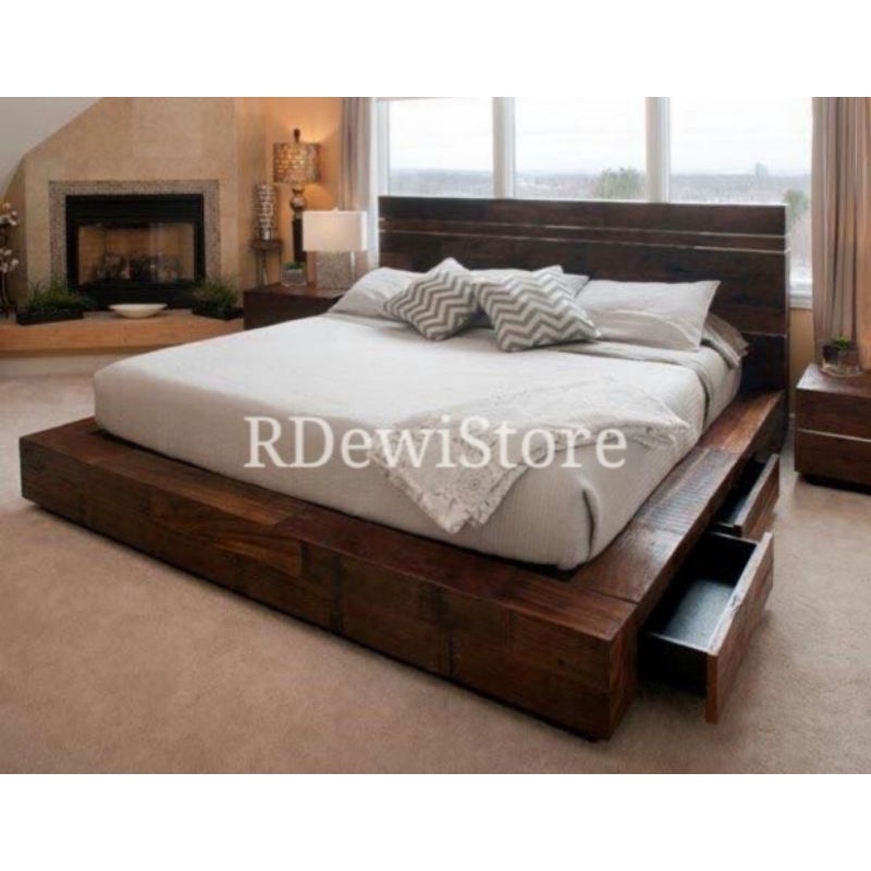 tempat tidur kayu jati laci scandinavian | dipan minimalis | ranjang kayu jati | divan