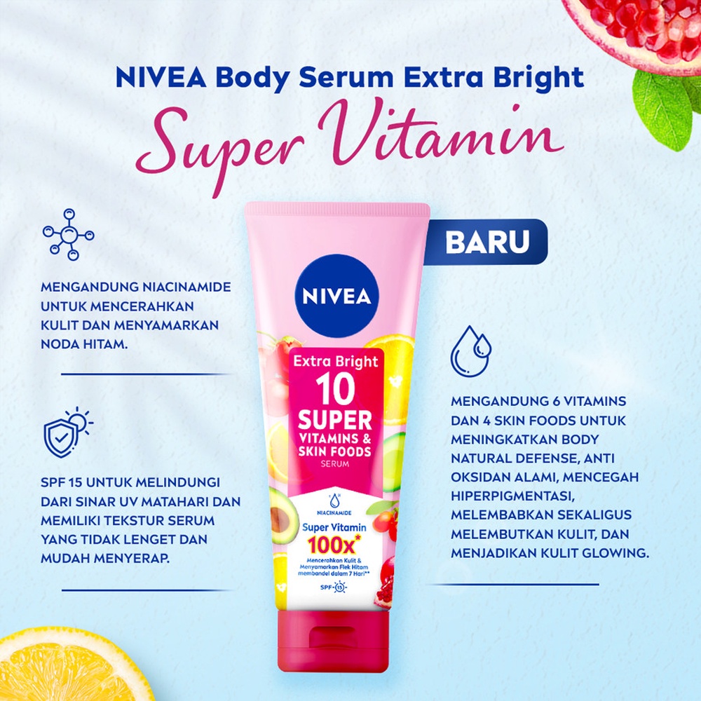 ❤ BELIA ❤ NIVEA Extra Bright 10 Super Vitamins &amp; Skin Food Serum 180ml | Extra Bright C&amp;E Vitamin Lotion 180ml