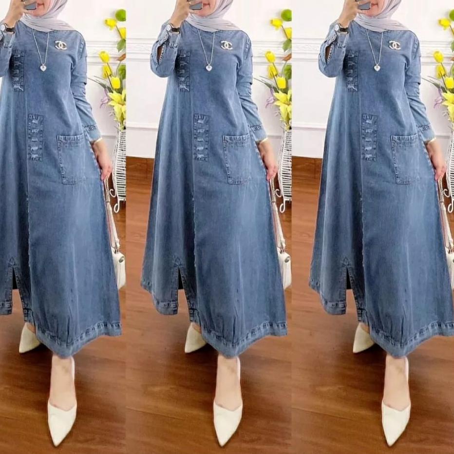 Wow Murah Meriah.. MIDI DRESS JEANS ORIGINAL TERBARU 2022 / MIDI DRESS WANITA BAHAN LEVIS IMPOR / LO