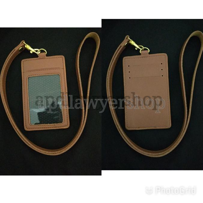 

FREEONGKIR name tag id card holder tali kulit coklat 4 slot card kwalitas bagus AP367