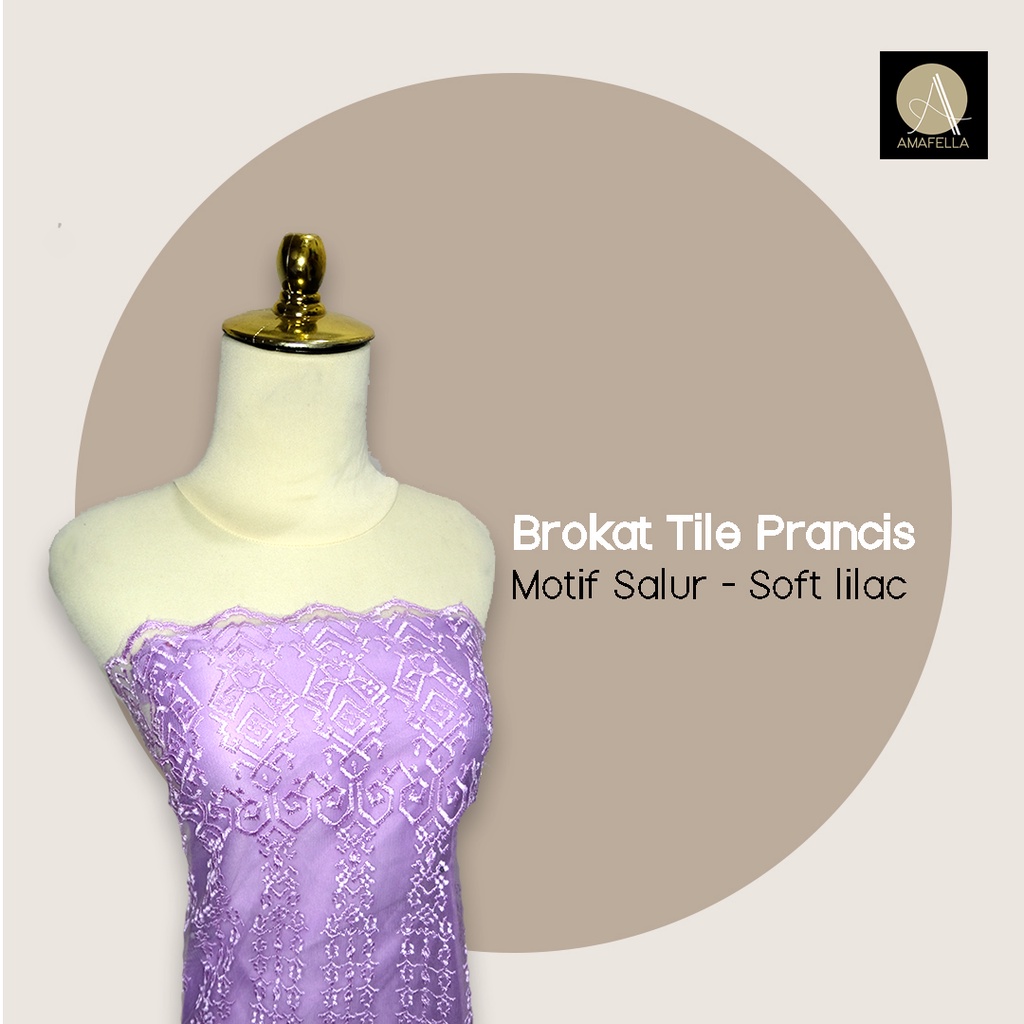 1/2 meter Kain Brokat Tile Prancis Bahan Kebaya Motif Salur