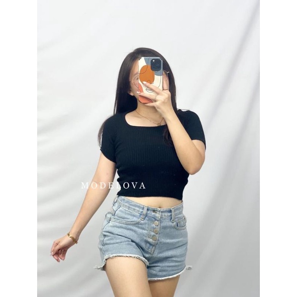 MDLV ~ Top Aita Rajut Atasan Crop Top Rajut Crop Top Basic Fashion Wanita