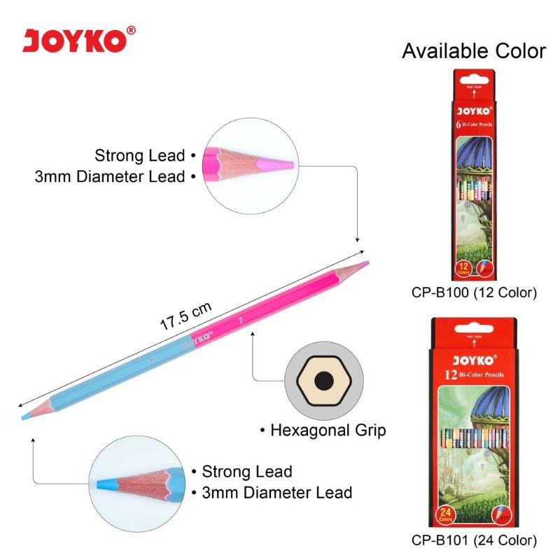 Joyko Bi- isi 6 Color Pencil duo color 2 warna