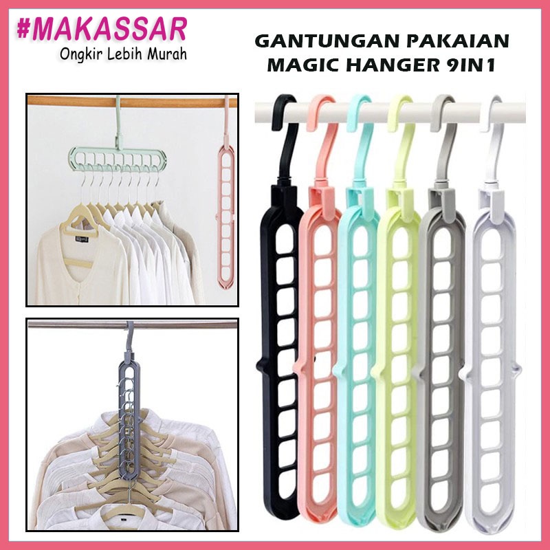 Gantungan Baju Hanger / Magic Hanger Baju 9IN1 / Hanger Celana Jilbab Handuk Syal Dasi Sapu Tangan 9 Susun Lemari / Jemuran Pakaian Celemek Kaus kaki Ikat Pinggang Magic Hanger Instant 9 in 1 / Gantungan Baju Ajaib / Gantungan Baju 9 in 1