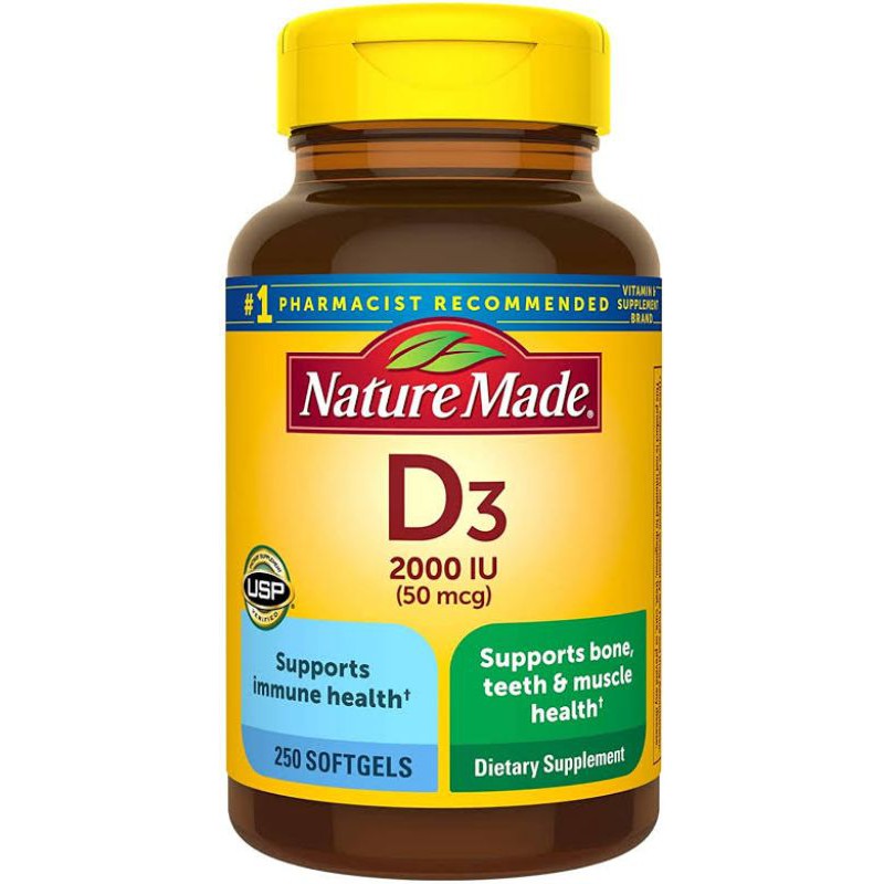 Nature Made Vitamin D3 2000 IU 90 - 250 Softgels 50mcg