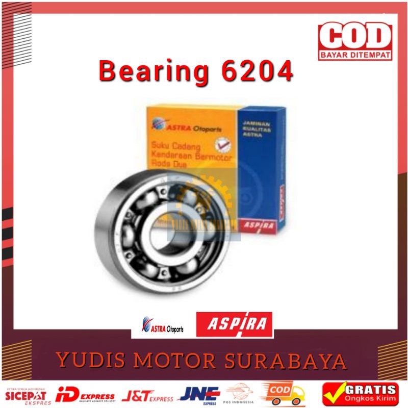 ASPIRA Bearing 6204 SKF-Laher As Pully Beat,Scoopy,Vario 110,Spacy,Genio