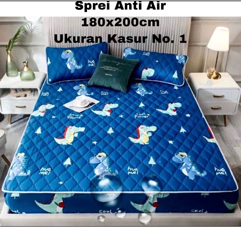 SPREI WATERPROOF UKURAN 180X200X25cm / SPREI ANTI AIR-BIRU DINO