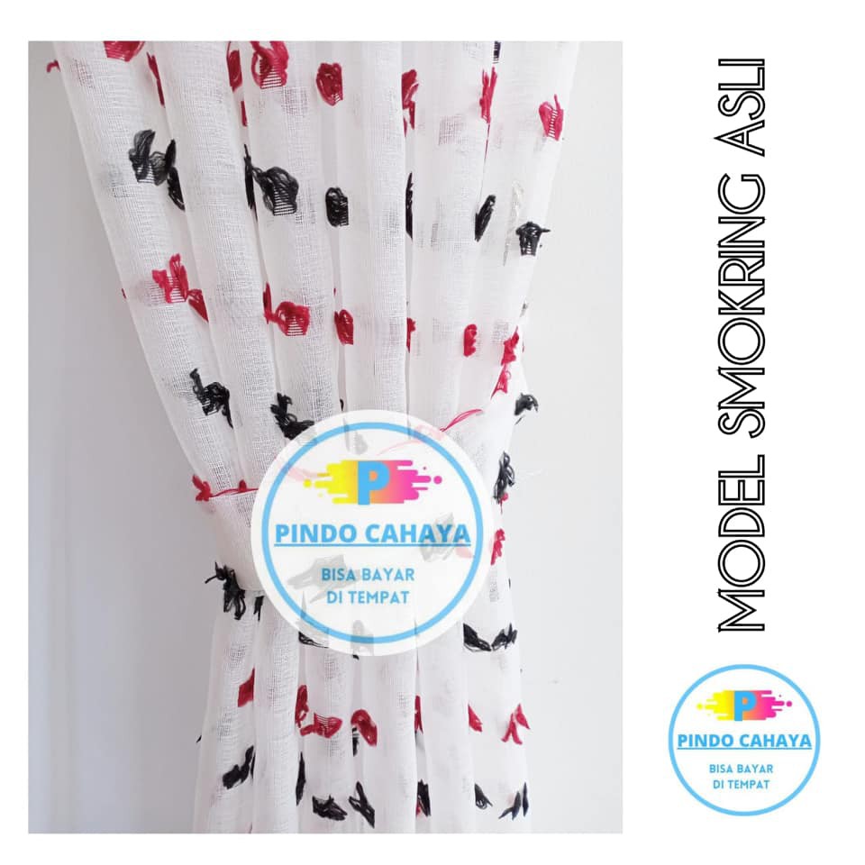 gorden jendela pintu vitrase rubikon transparan model ring smokring silper merah cabe dekorasi tirei