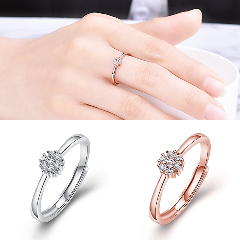 Cincin Rose Gold 18k Model Terbuka Adjustable Hias Berlian Zirconia Untuk Wanita