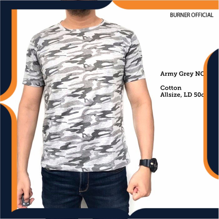 Kaos pria WHITE CAMO ARMY - baju polos loreng abu casual distro