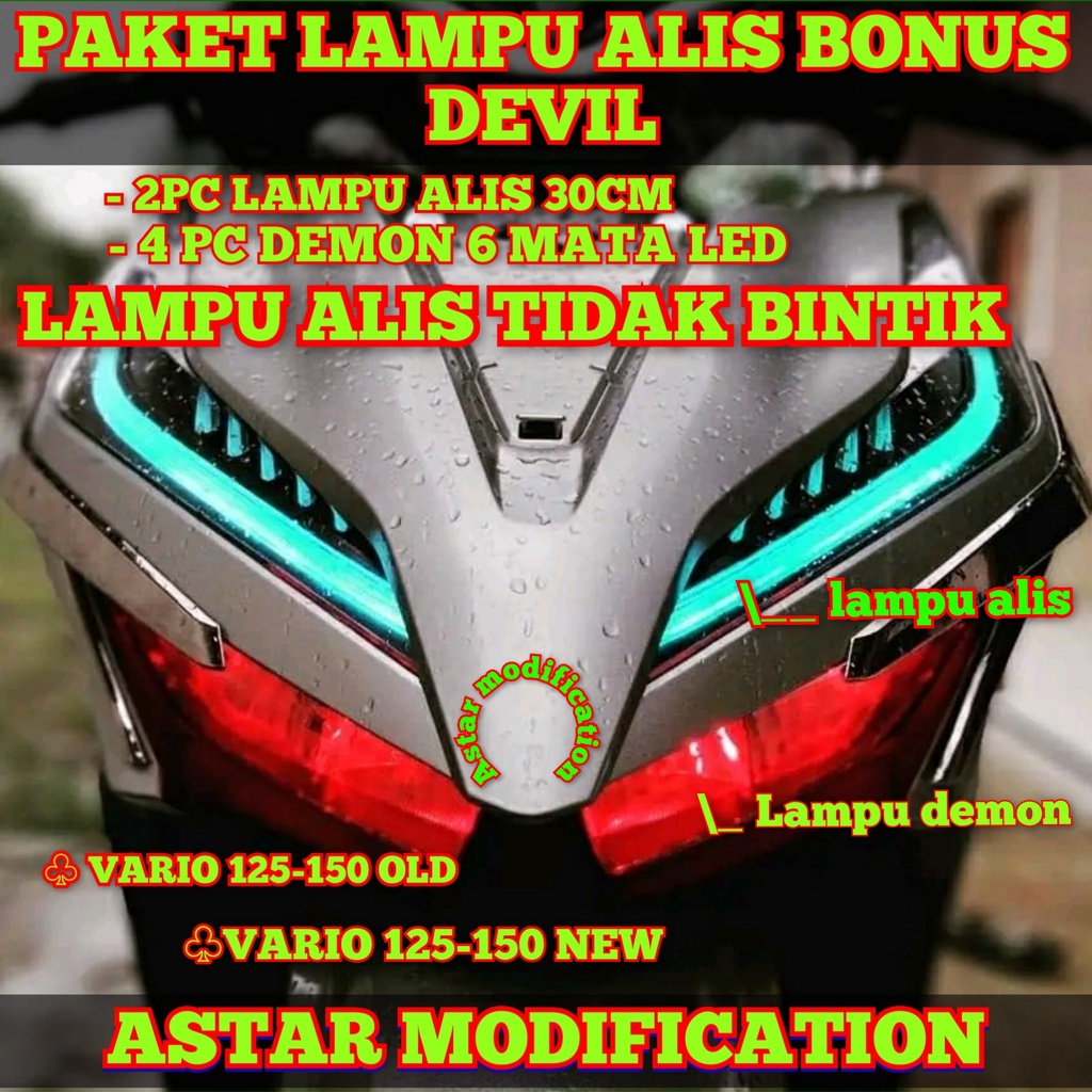 PAKET LAMPU LED ALIS MOTOR VARIO BONUS DEMON ( 2pc alis 30cm + 4pc demon ) NEON FLEKSIBEL 12V