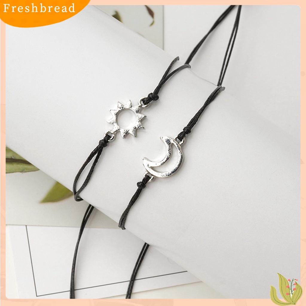 Fresh| 2pcs Gelang Tangan Pasangan / Pria / Wanita Desain Bulan / Matahari Adjustable Untuk Hadiah