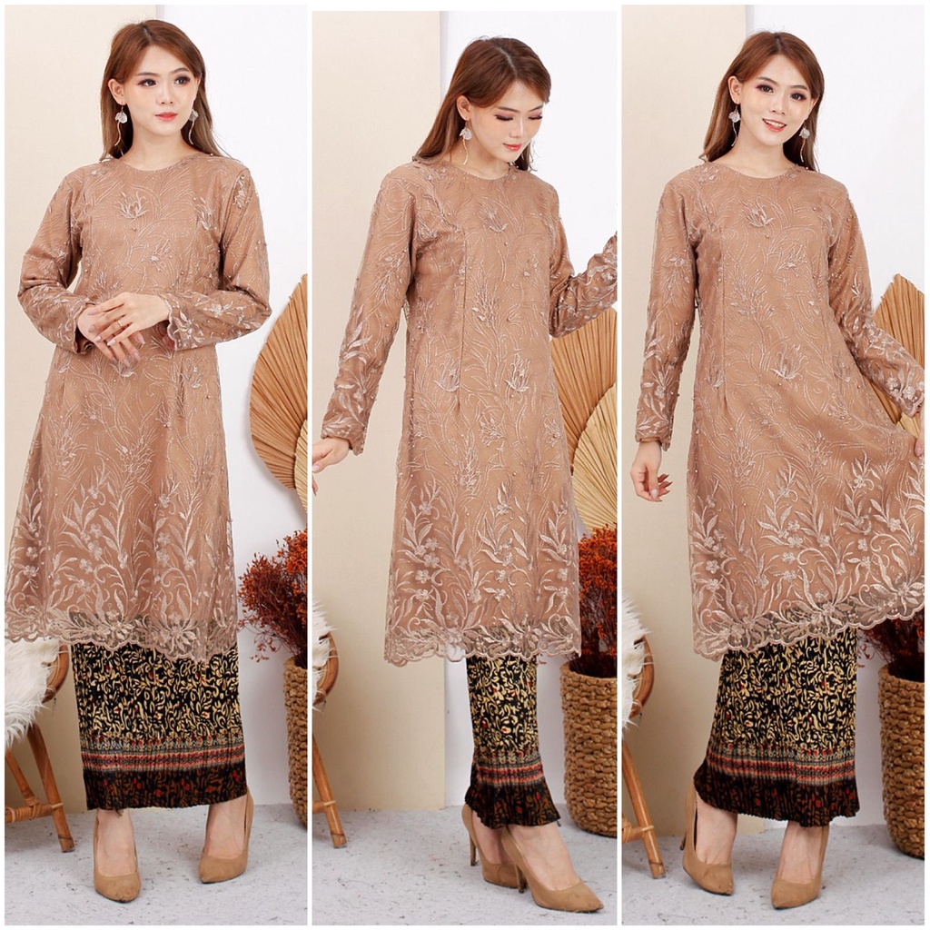 (Pasti RealPict) Kebaya Utari Brukat Tile Full Bordir Brokat Tulle Tille Kondangan Wisuda Pesta
