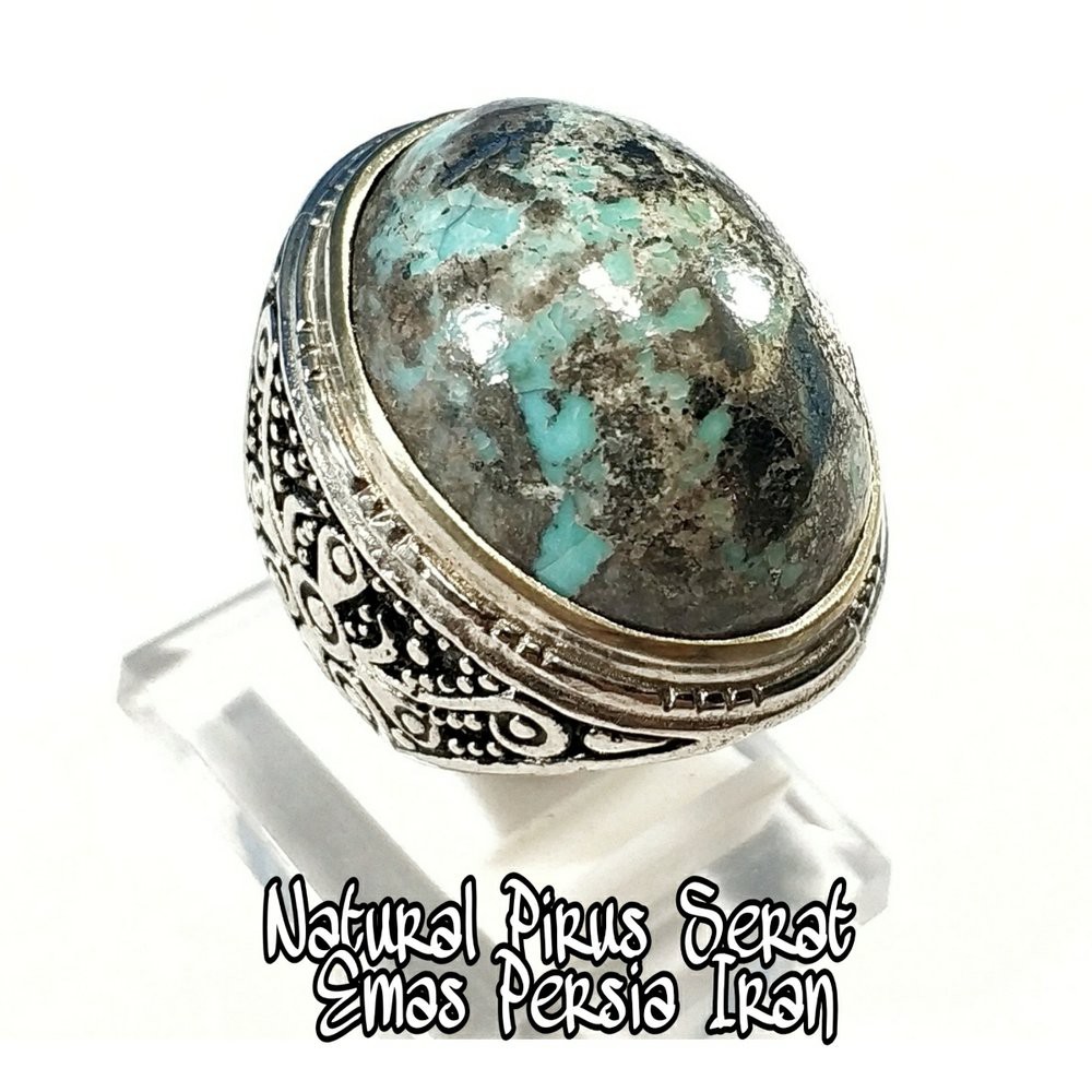 CINCIN BATU AKIK NATURAL PIRUS PERSIA TURQUOISE SERAT EMAS IRAN