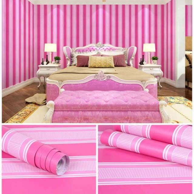 WALLPAPER DINDING MOTIF SALUR PINK GARIS 10m x 45cm