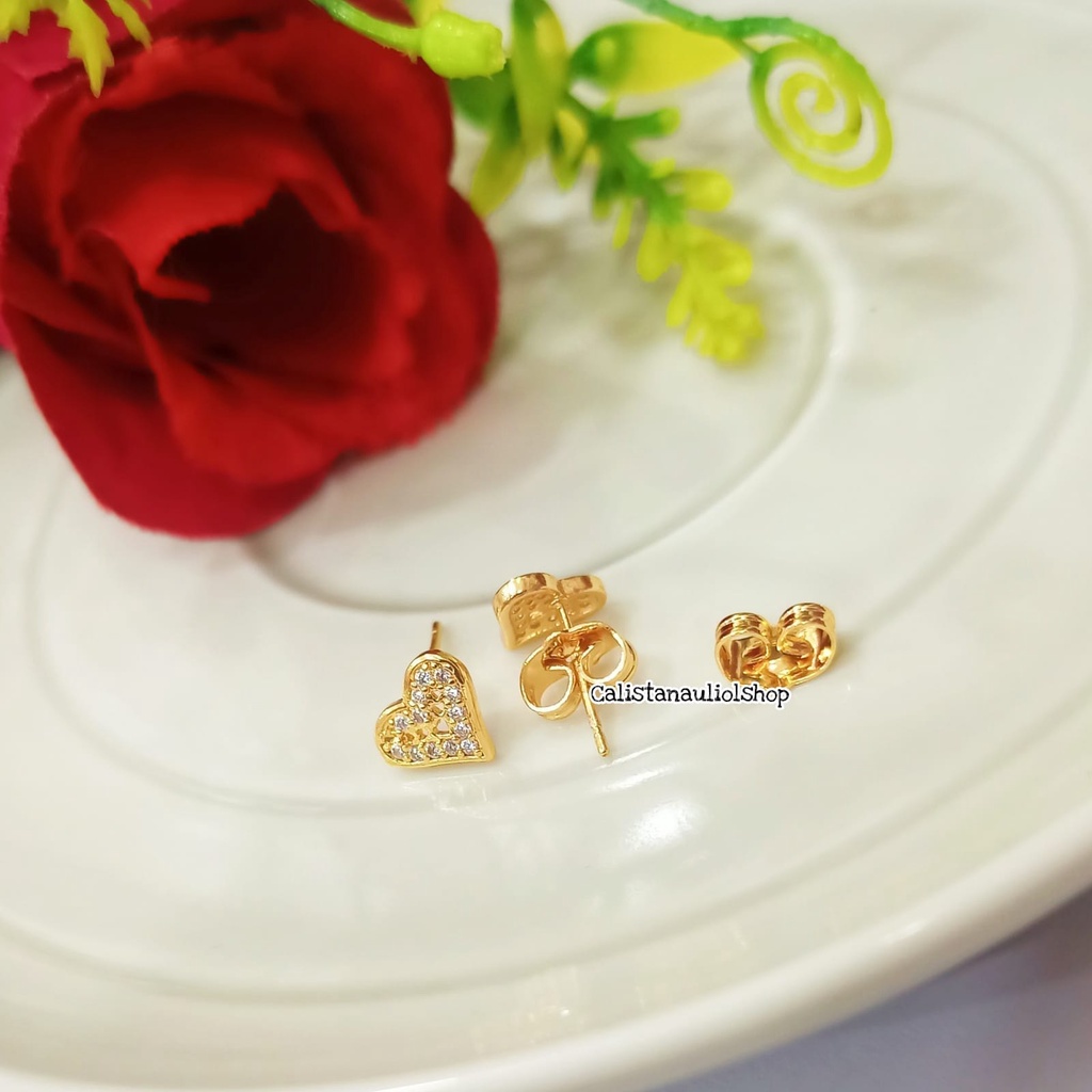 ANTING GIWANG DESAIN MINIMALIS LAPIS EMAS18K LOVE PERMATA ANTI KARAT