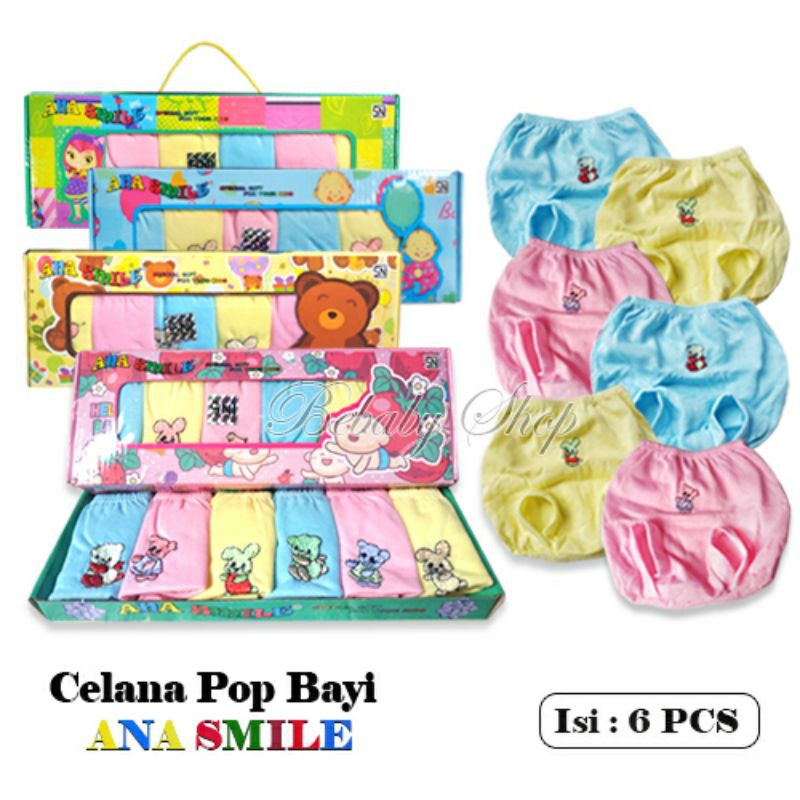 Celana Pop Bayi New Born ANA SMILE Kemasan Box isi 6 Pcs