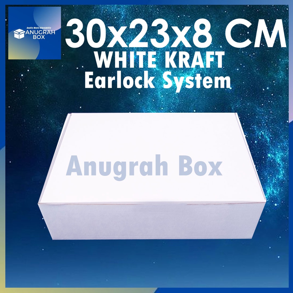 

Kardus PUTIH uk 30x23x8 cm (ECER) Die Cut Box Kotak Packing Aksesoris Baju Kue Hijab EARLOCK FULL