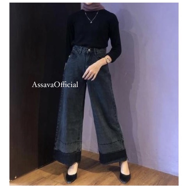 ASSAVA - CULLOTE JEANS SNOW SCARLET - KULOT JEANS HIGHWAIST - VOLCA YASMIN KULOT JEANS - JINS SNOW HIGHWAIST