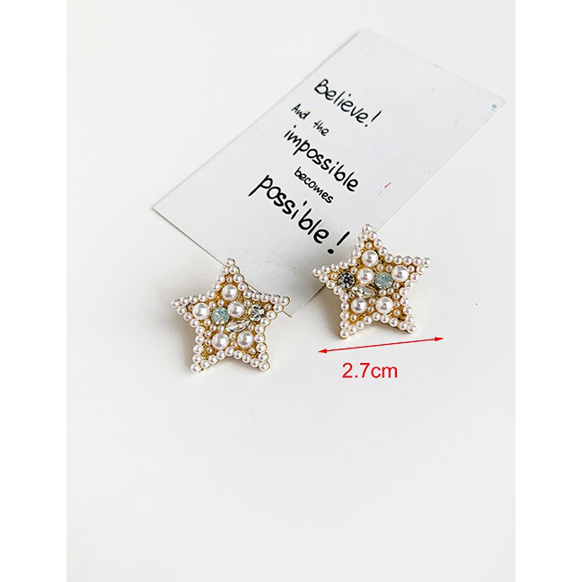 LRC Anting Tusuk Fashion White Alloy Diamond-studded Five-pointed Star Stud Earrings F91336