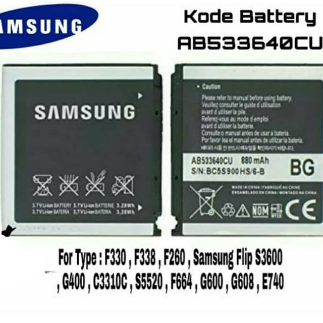 BATERAI BATTERY SAMSUNG LIPAT / FLIP S3600 S3600i AB533640CU
