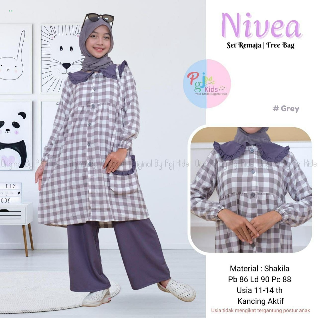 Baju Anak Perempuan Cewek Remaja Tangggung Muslim Kekinian Katun Cantik / Setelan Celana Tunik Anak