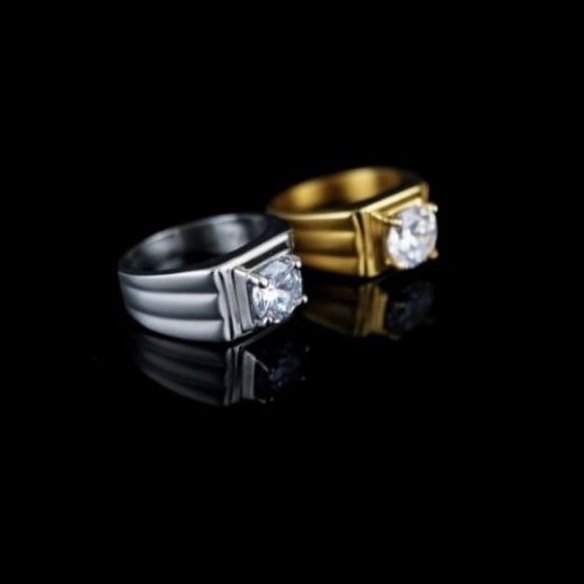 Cincin AMERICAN DIAMOND SUPER MEWAH Titanium asli Emas silver