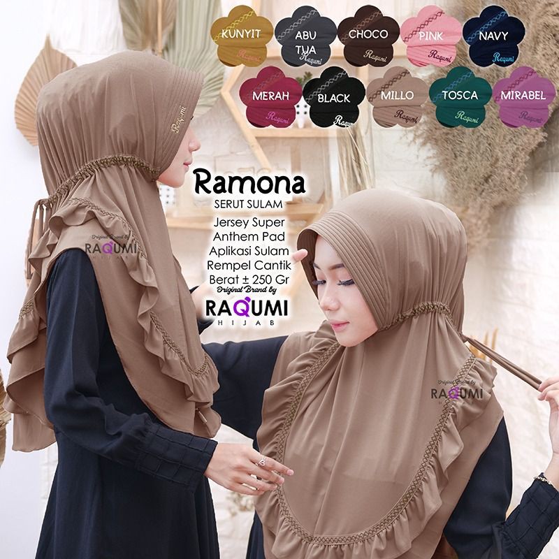 RAMONA ORIGINAL RAQUMI HIJAB | New Raqumi Hijab | Jilbab Jersey Super Raqumi | Jilbab Serut Raqumi