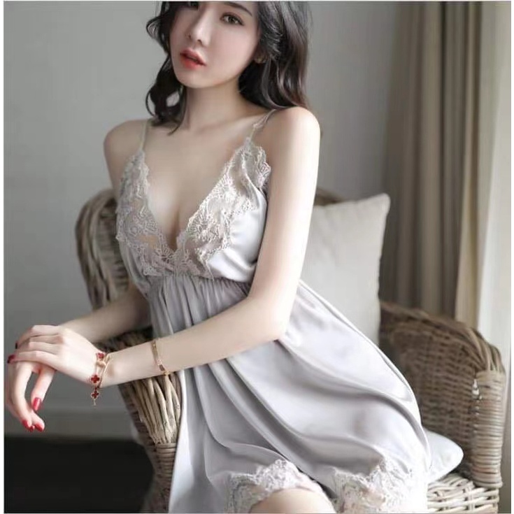 Sexy lingerie dress satin V neck renda baju tidur wanita dewasa