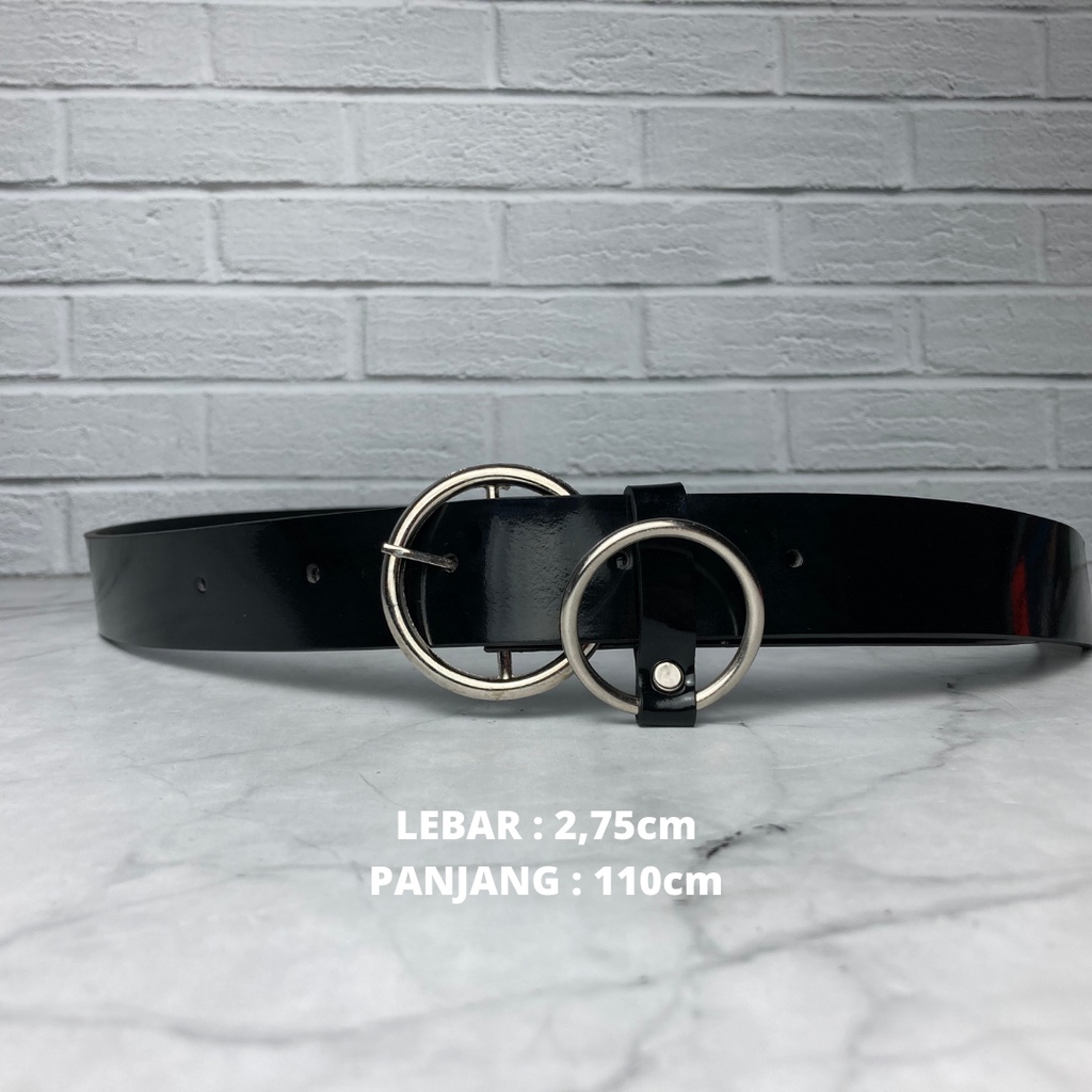 SABUK GESPER WANITA CEWEK PEREMPUAN WOMEN HITAM MODEL KEPALA RING MODERN KULIT KOREA FORMAL CASUAL - SUPERBAN