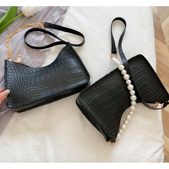 Amadela Story - Tas Selempang Wanita Shoulder Bag Wanita Sling Bag Wanita Tas Rantai Tas Pearl Tas Fashion Slingbag Pearl Croco