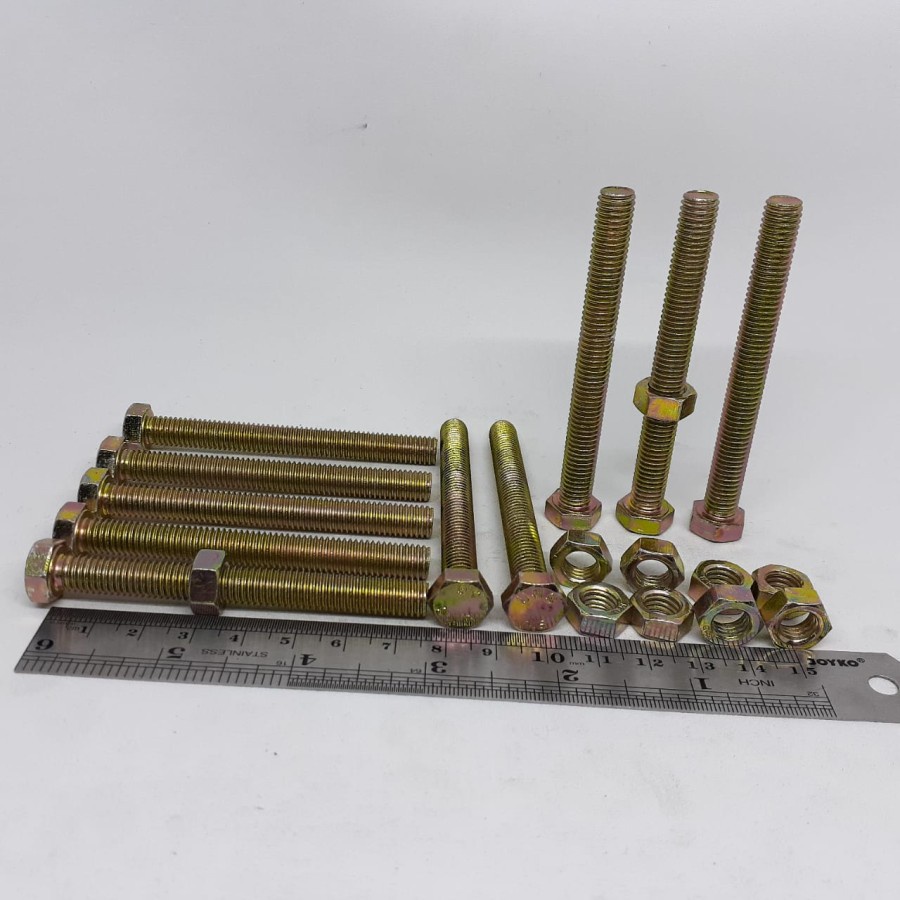 BAUT MUR KUNING M8 X 75 / BMK M8 X 75 / BAUT M8X75 KUNING / BAUT M8 / BAUT 12 KUNCI 12 / PANJANG 7,5