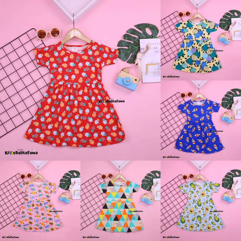 Dress Thalia 1-2 Tahun / Dres Lengan Baju Tidur Balita Anak Perempuan Adem Kaos Harian Cewek Murah