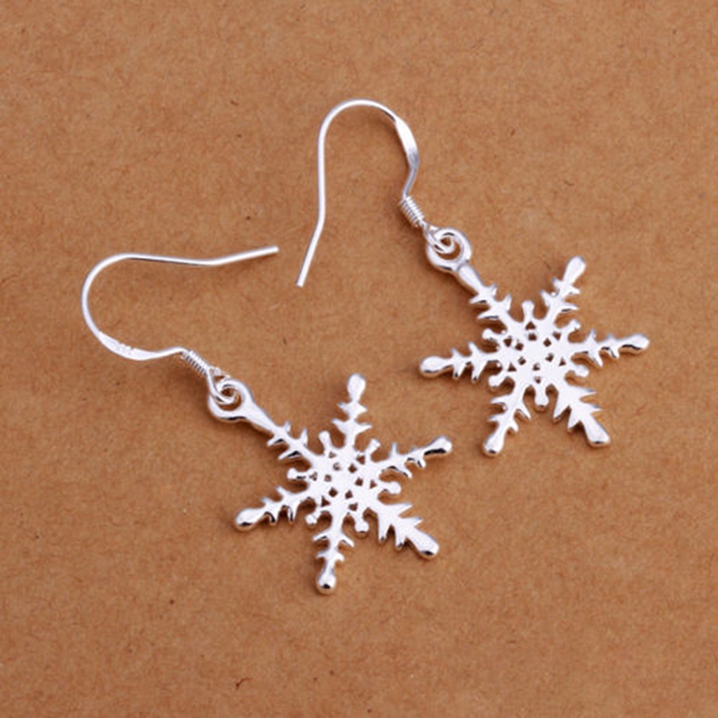 Hu Hu Hu Hu Hu Alat Bantu Pasang Kacamata♡ 1 Pasang Anting Kait Desain Snowflake Bahan 925 Silver Plated Untuk Wanita