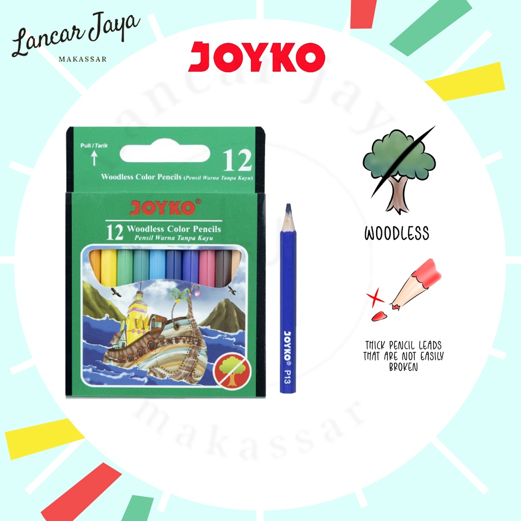 

Woodless Mini Color Pencil Pensil Warna Joyko CP-107 12 Warna