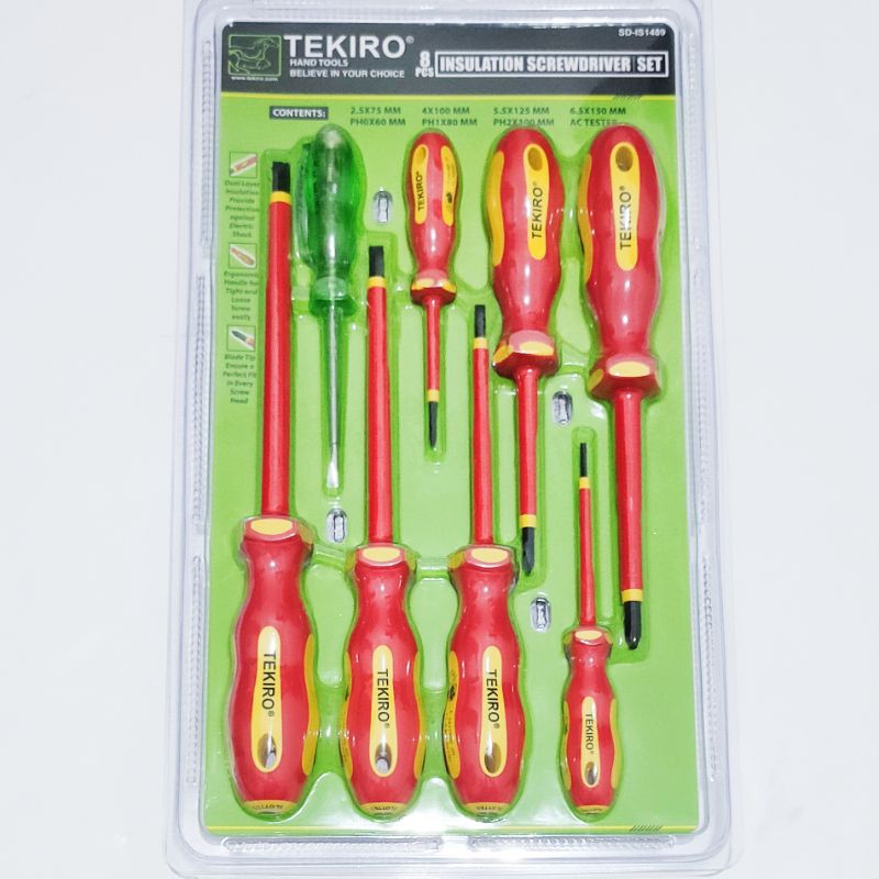 tekiro 8pcs insulation screwdriver set mata obeng listrik tespen ac dc