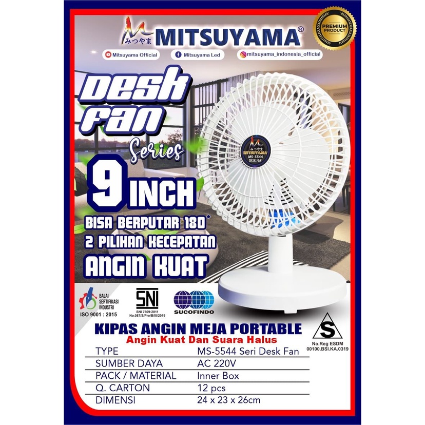 Kipas Angin Meja Mitsuyama 9 inch MS-5544 Desk Fan Kipas Duduk 9&quot; SNI