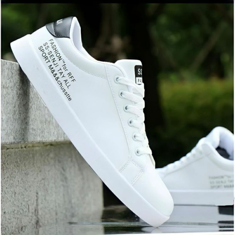 Sepatu Sneakers Putih Polos Sepatu Pria Warna Putih Casual Terbaru 2024 Sneakers Cowok Putih Keren V