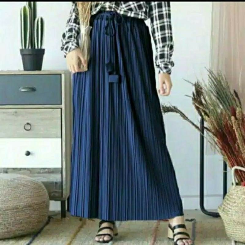 ROK PLISKET TALI LONCENG MODEL PREMIUM / ROK PLISKET WANITA