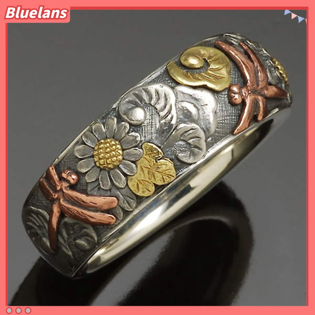 Bluelans Cincin Desain Capung Bunga Matahari Bahan Alloy Gaya Vintage Untuk Pesta