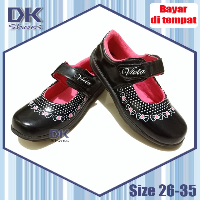 Viola Kitty Pink 26-35 / Sepatu Flat Sekolah Hitam Pink Anak Perempuan TK / Sepatu Pesta Anak