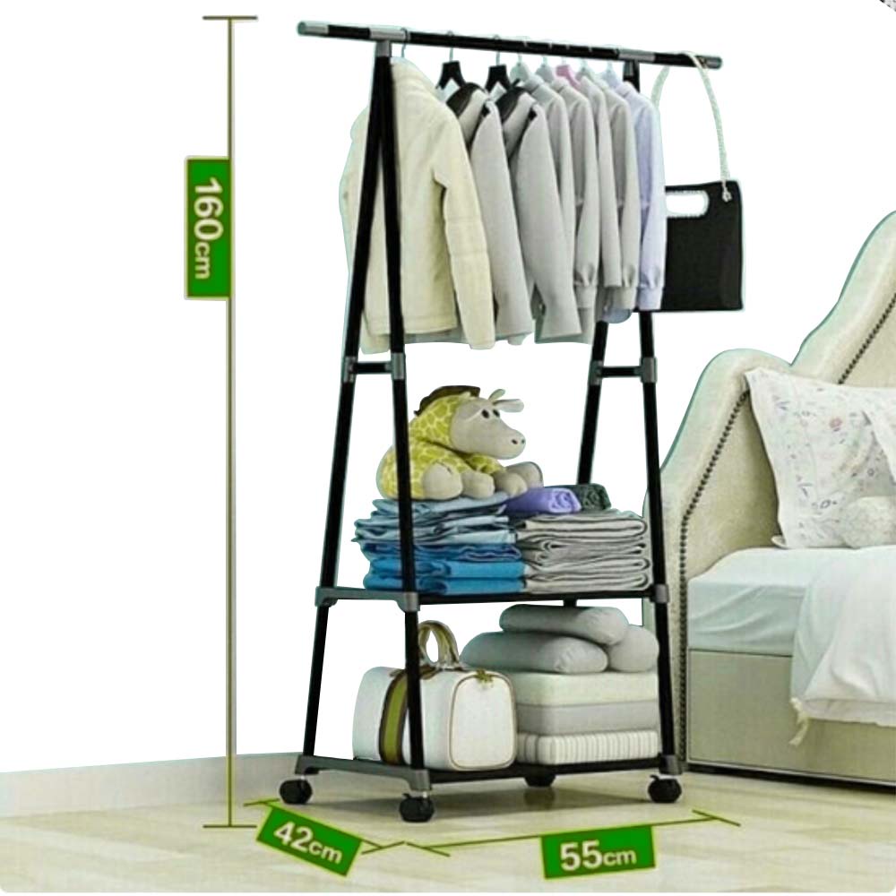 FM - Rak dan Gantungan Baju Segitiga / Triangle Standing Hanger / Rak Baju Segitiga dengan Roda